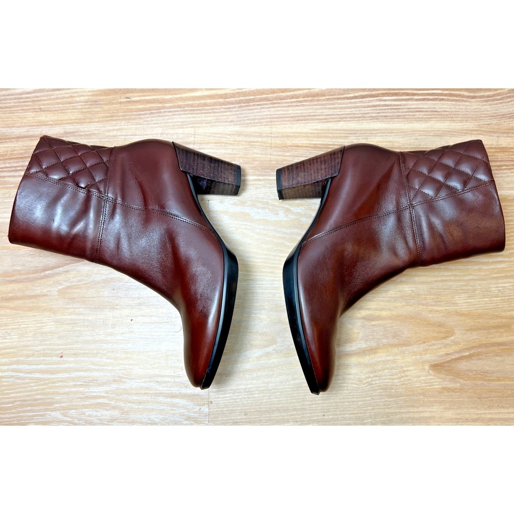 ECCO Brown Leather Block Heel Ankle Boots EU 41 US 10 Quilted Collar Zip Comfort - Picture 7 of 13